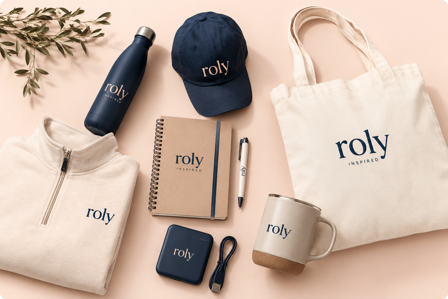 Roly Inspired branded merchandise flat lay